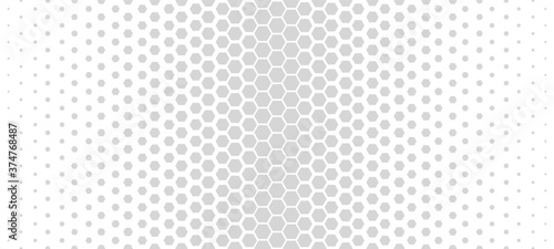 Halftone hexagon abstract background. Black and white vector pattern.