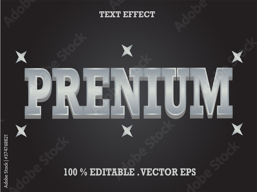 text effect "prenium". 3D silver blue style text for template. design fonts used for labels and branding