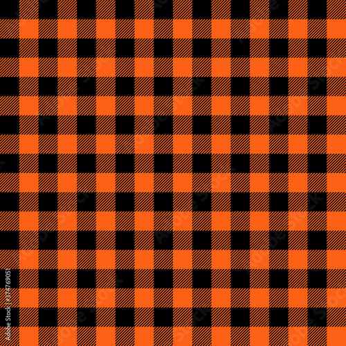 Tartan Halloween Orange plaid. Scottish pattern in black and orange cage. Scottish cage. Traditional Scottish checkered background. Seamless fabric texture. Vector illustration