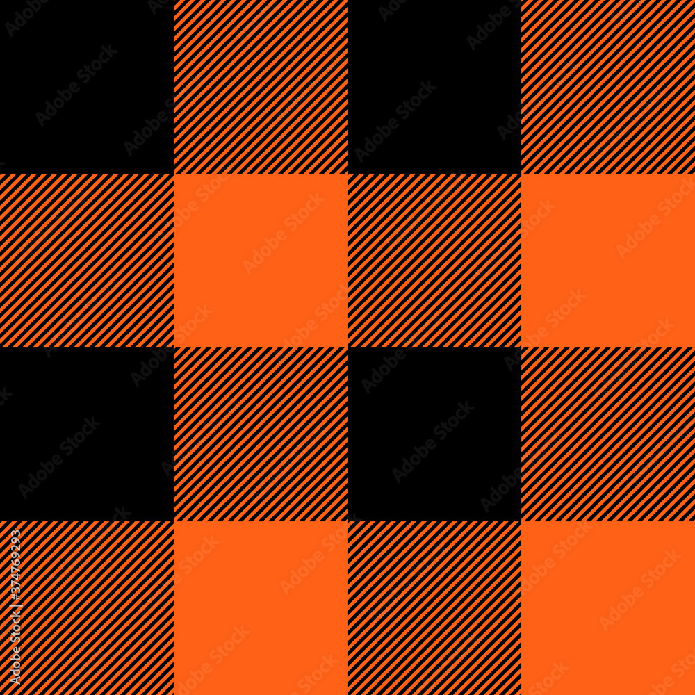 Tartan Halloween Orange plaid. Scottish pattern in black and orange cage. Scottish cage. Traditional Scottish checkered background. Seamless fabric texture. Vector illustration