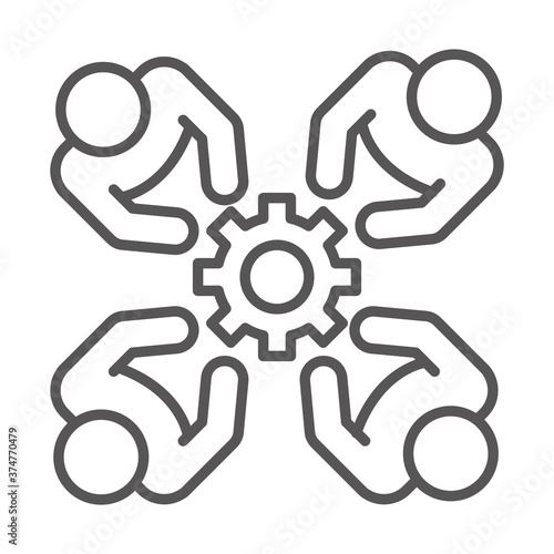 people team together cooperation, coworking office business workspace, line icon design
