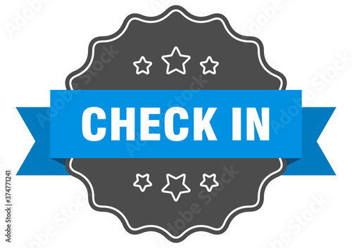 check in label. check in isolated seal. sticker. sign