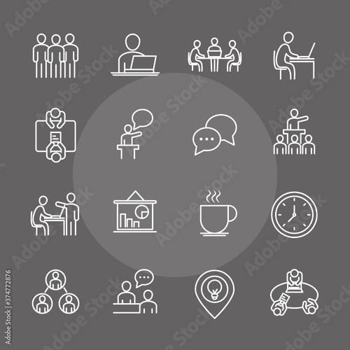 coworking office business workspace employees and team, line icons design