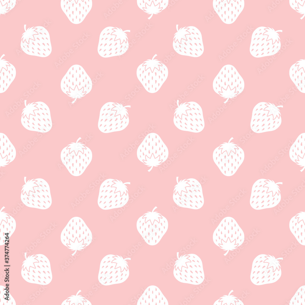 Strawberries on red seamless repeat pattern background