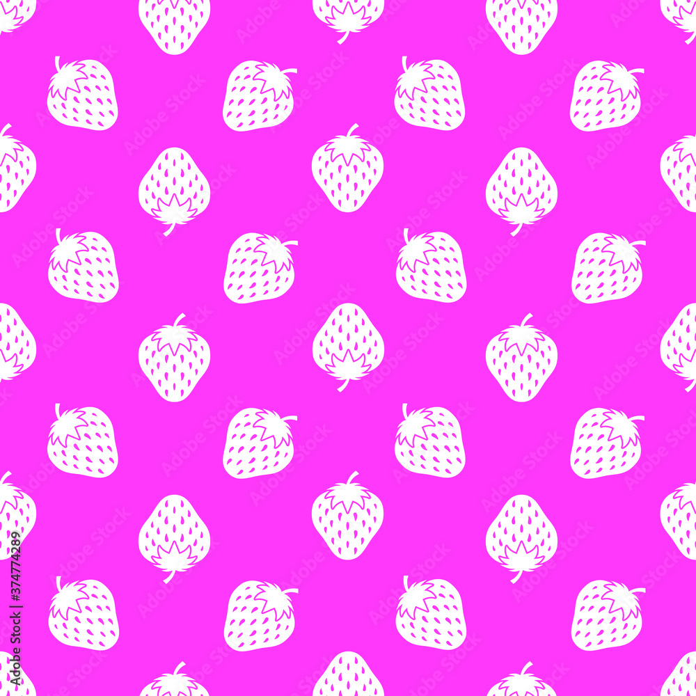 Strawberries on red seamless repeat pattern background