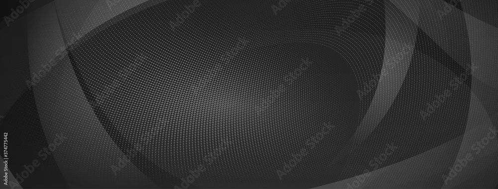 Naklejka premium Abstract halftone background of small dots and wavy lines in gray and black colors