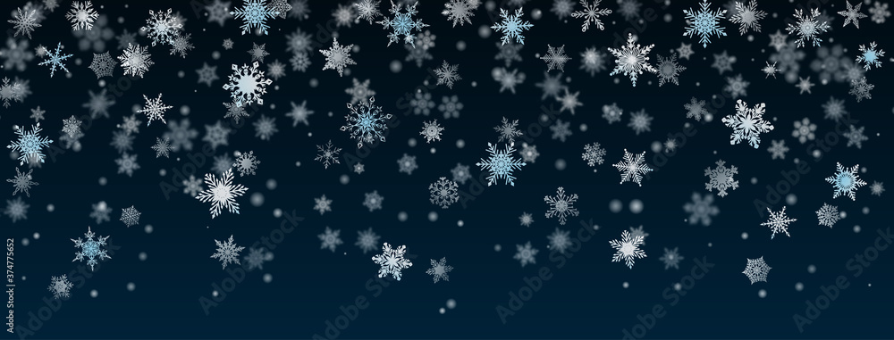 Christmas background of falling snowflakes in dark blue colors Christmas background of falling snowflakes in dark blue colors