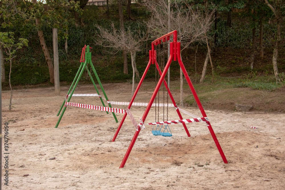 Fototapeta premium empty playground in the park because covid
