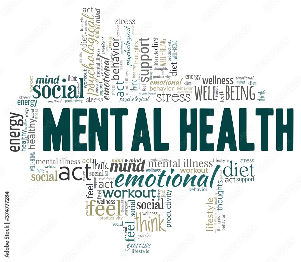 Mental health vector illustration word cloud isolated on a white background. Mental health vector illustration word cloud isolated on a white background.