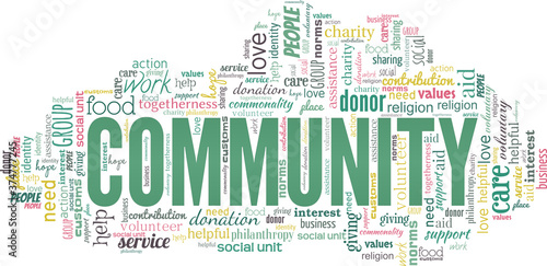 Community vector illustration word cloud isolated on a white background.