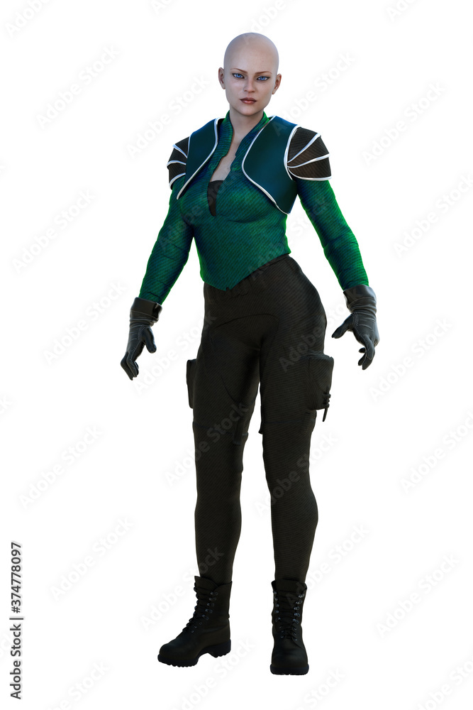 Scifi Woman on isolated white background, 3D Illustration, 3D rendering Scifi Woman on isolated white background, 3D Illustration, 3D rendering