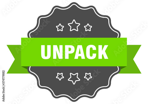 unpack label. unpack isolated seal. sticker. sign