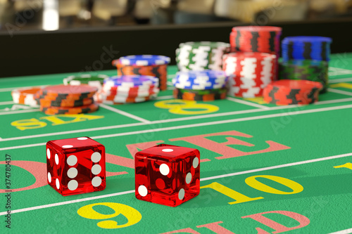 Canvas Print Close up of dice on a craps table
