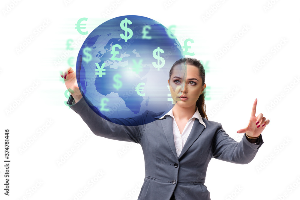 Global money transfer and exchange concept with businesswoman Global money transfer and exchange concept with businesswoman