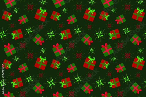 papel de presente com caixas de presente desenhadas, estilo natalino, aniversários, ou festas e comemorações, plano de fundo verde 
