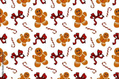plano de fundo natalino branco com biscoito, laço e doces cabo de guarda chuva branco e vermelho, arte infinita, estampa de tecido, ilustração vetorial