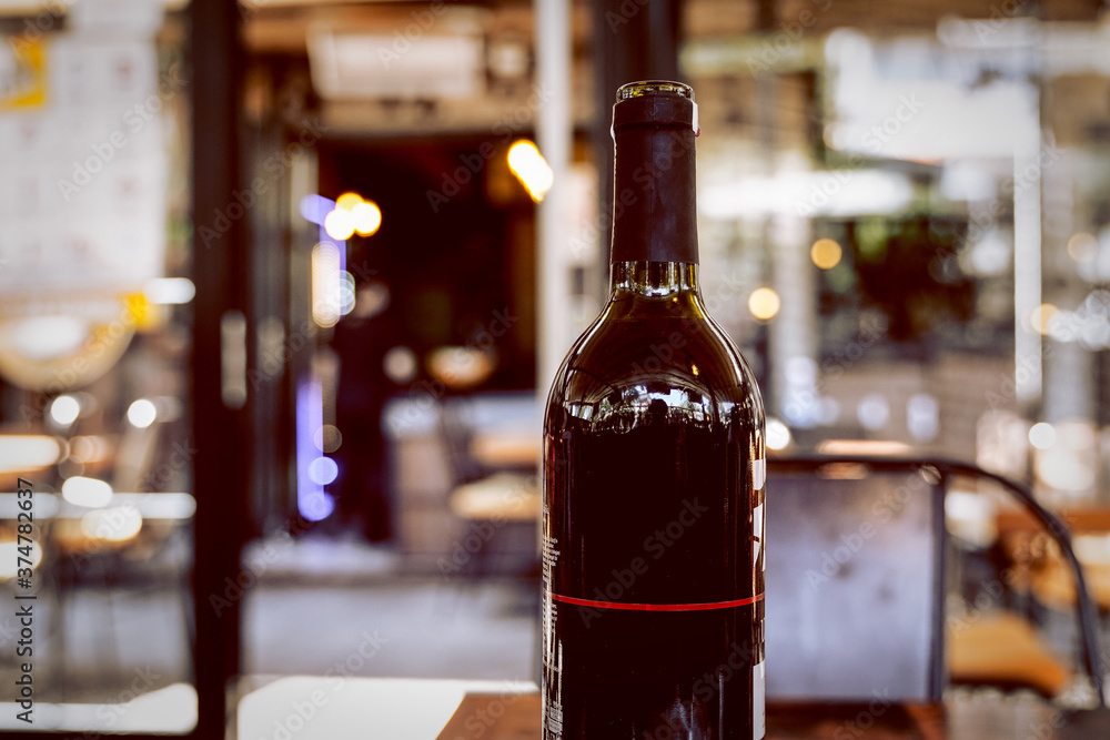 red wine bottle in a cafe restaurant