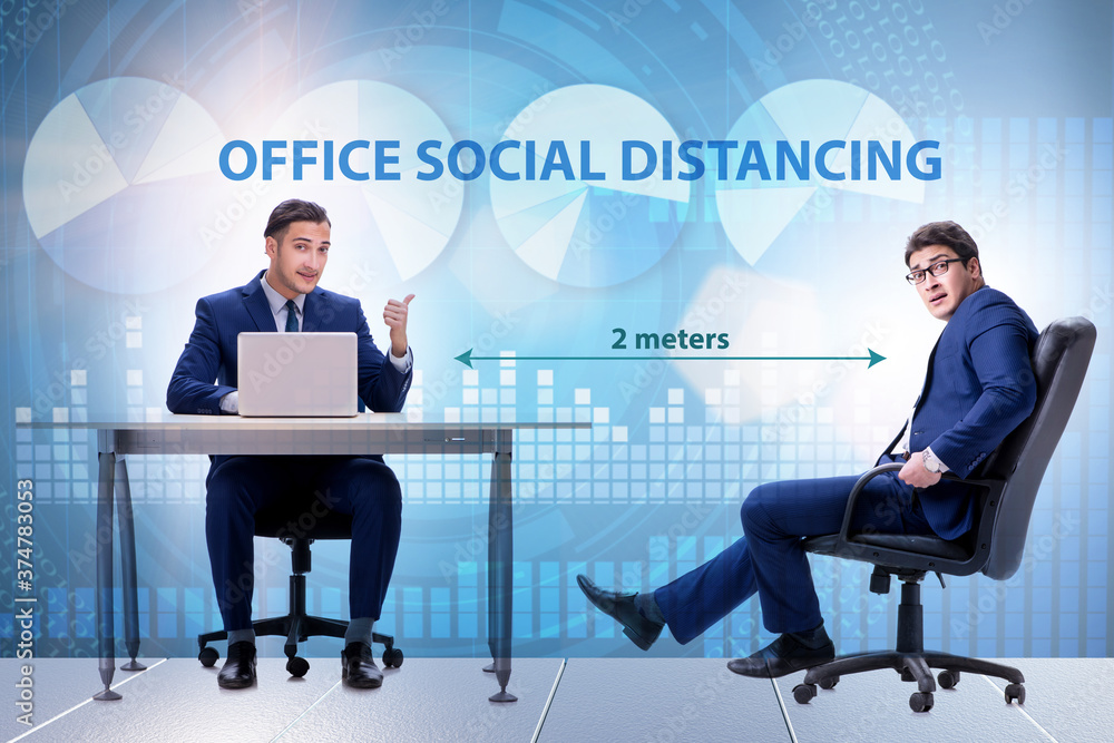 Office social distancing concept during coronavirus pandemic Office social distancing concept during coronavirus pandemic
