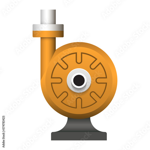 Water pump icon or centrifugal pump. Including with pipe and powered by electric motor. For industrial, water supply infrastructure, wastewater treatment, water cooling, irrigation and plumbing etc.