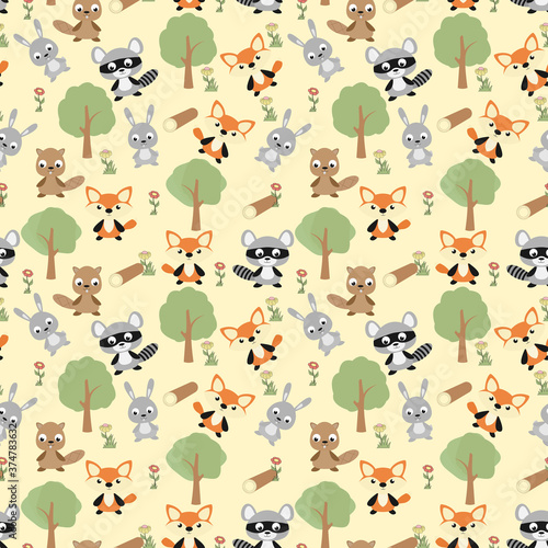 seamless pattern with cute animal charater