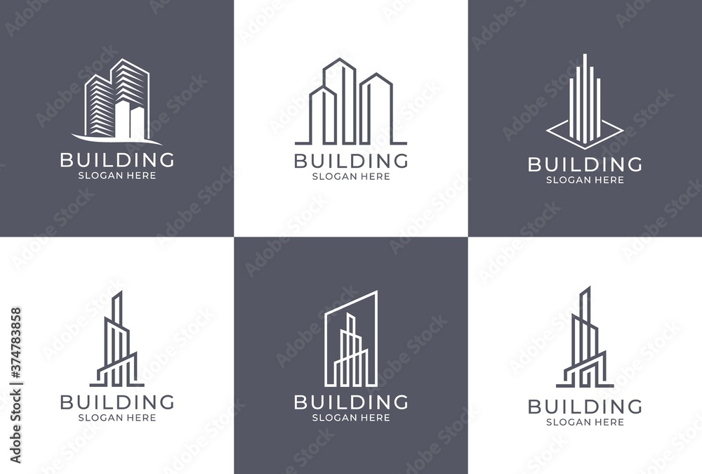 building Logo design vector template. Skyscrapers silhouette city