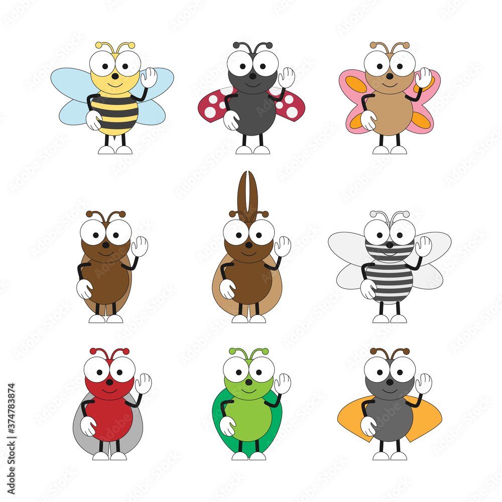 Obraz premium illustration vector graphic of cute insect animal character cartoon isolated, perfect for cover, book, birthday card, gift card, wrap paper, sticker, t-shirt, memo, decoration