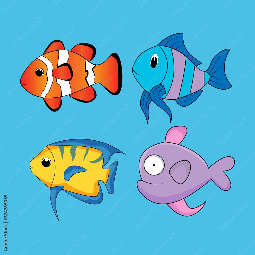 illustration vector graphic of cute fish animal character cartoon isolated, perfect for cover, book, birthday card, gift card, wrap paper, sticker, t-shirt, memo, decoration