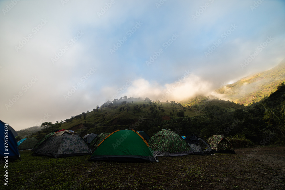 Mountain camping highland sunrise