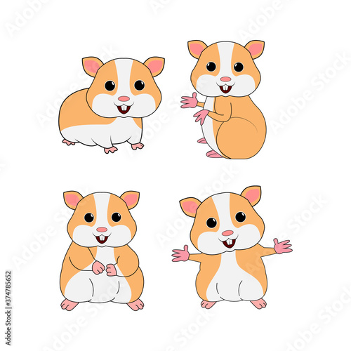 Fototapeta Naklejka Na Ścianę i Meble -  illustration vector graphic of cute hamster animal character cartoon isolated, perfect for cover, book, birthday card, gift card, wrap paper, sticker, t-shirt, memo, decoration