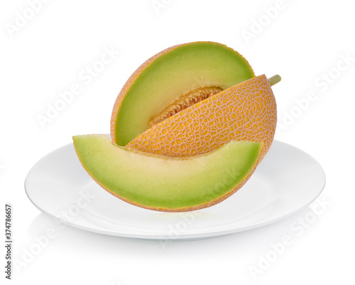 cantaloupe melon on white plate