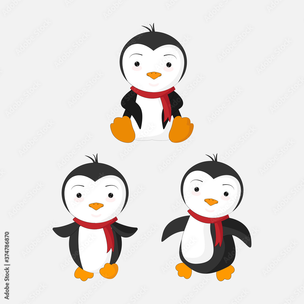 Fototapeta premium illustration vector graphic of cute penguin animal character cartoon isolated, perfect for cover, book, birthday card, gift card, wrap paper, sticker, t-shirt, memo, decoration