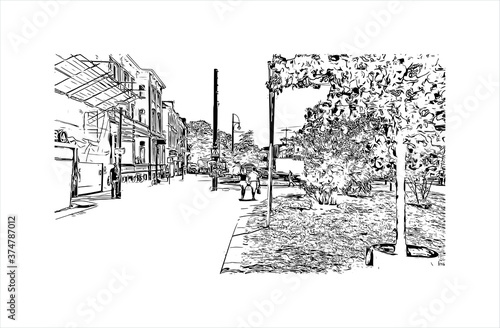 Building view with landmark of Arnhem is a city and municipality situated in the eastern part of the Netherlands. Hand drawn sketch illustration in vector.
