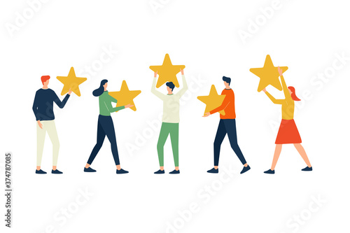 Vector illustration, customer feedback concept with five stars, good rating, customer review
