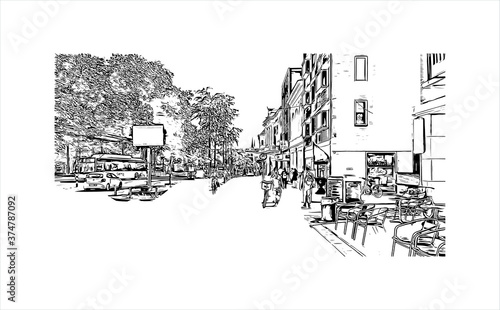 Building view with landmark of Arnhem is a city and municipality situated in the eastern part of the Netherlands. Hand drawn sketch illustration in vector.