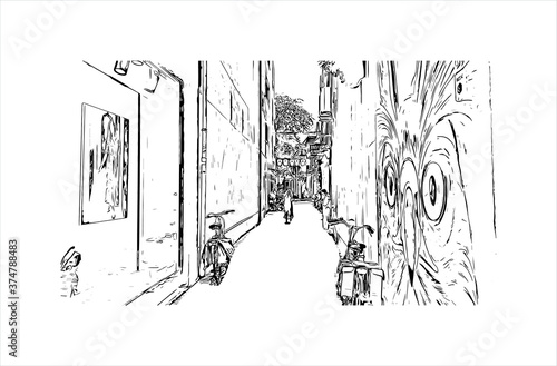 Building view with landmark of Arnhem is a city and municipality situated in the eastern part of the Netherlands. Hand drawn sketch illustration in vector.