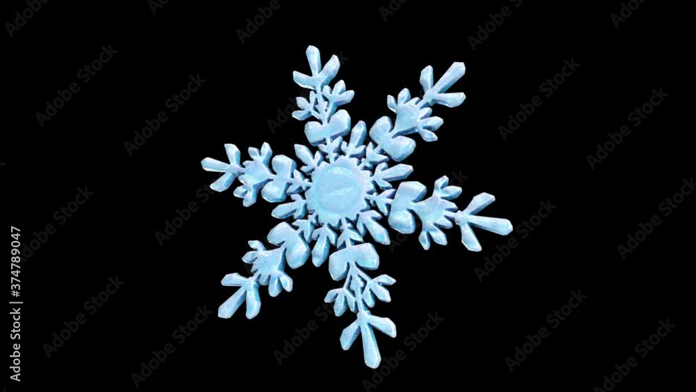 Rotating crystal snowflake against black, computer generated. 3d rendering winter background Rotating crystal snowflake against black, computer generated. 3d rendering winter background