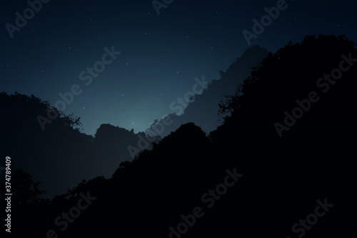 night sky with mountain
