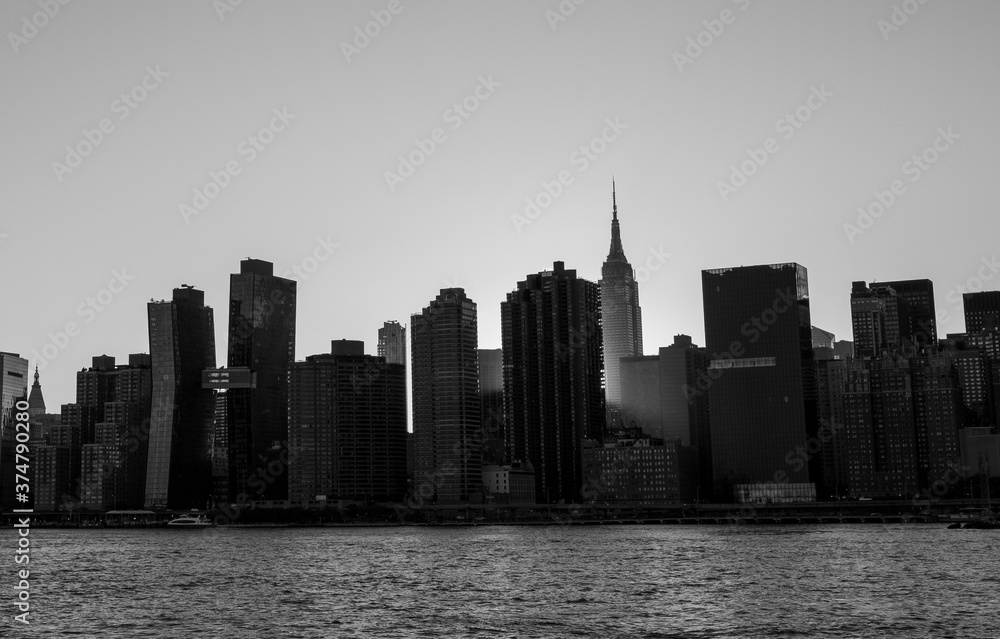 Manhattan Sunset in Black and White - Empire State and Chrysler Buildings