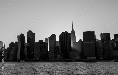 Manhattan Sunset in Black and White - Empire State and Chrysler Buildings
