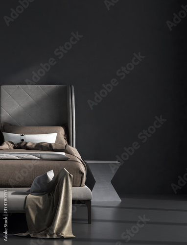 Modern luxury bedroom interior design and black pattern wall background  photo