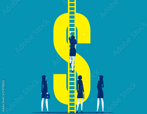 Person climb ladder to money symbol.  Business financial concept