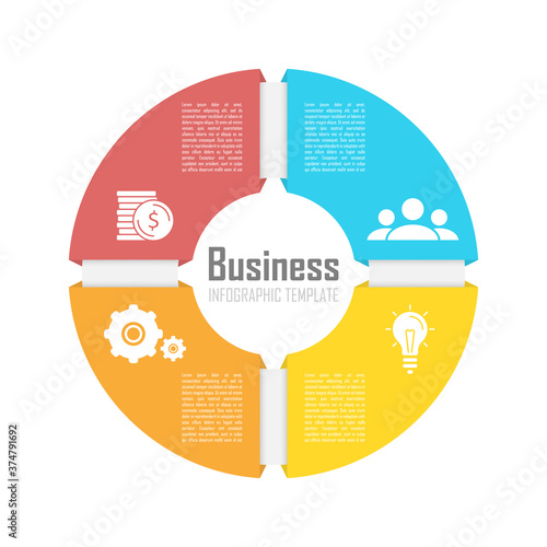 Circle infographics template can be used diagram, presentation or web design. Business concept with 4 options or steps. Vector infographic design.