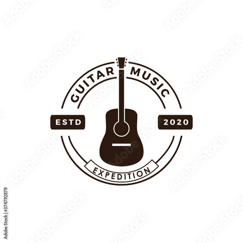 Vintage guitar music acoustic logo design