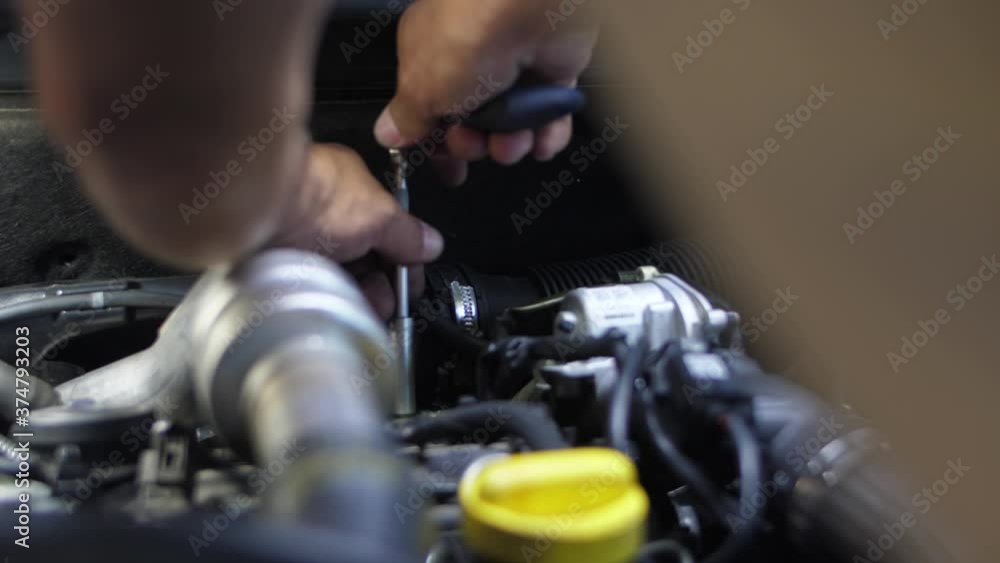 mechanic working on car engine slow motion 4k mechanic working on car engine slow motion 4k
