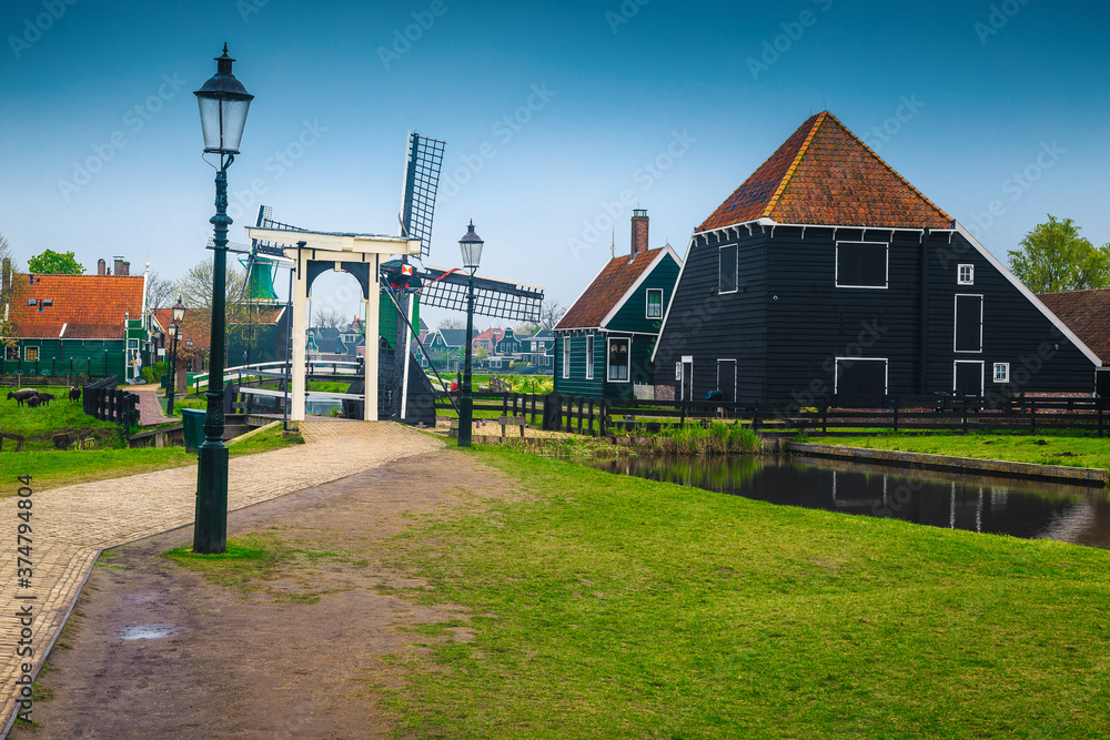 Cozy rural touristic village Zaanse Schans near Amsterdam, Netherlands, Europe