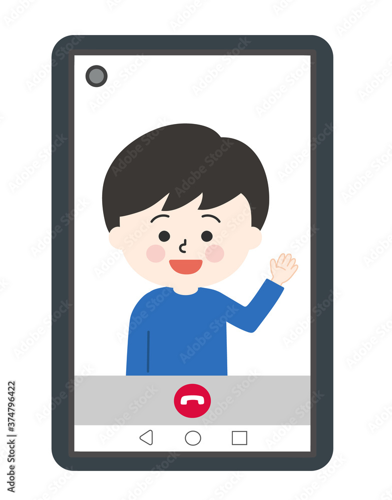 Boy having video call on smartphone. Vector illustration isolated on white background. Boy having video call on smartphone. Vector illustration isolated on white background.
