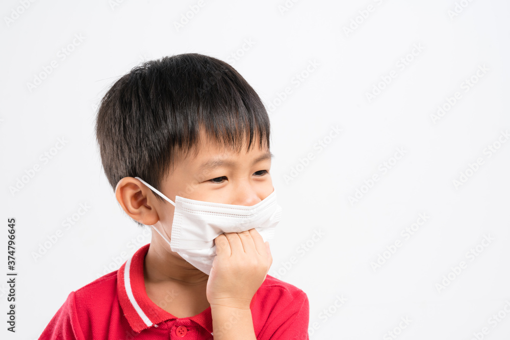 Asian boy about 4 years old wearing chemical face mask Asian boy about 4 years old wearing chemical face mask