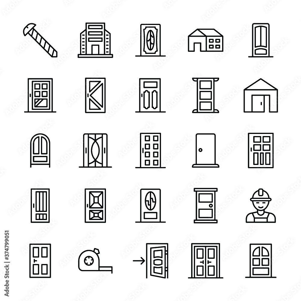 Door Installation Vector Icons Set Door Installation Vector Icons Set