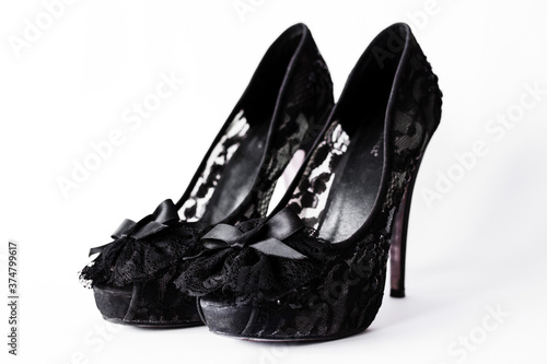 black textile shoes with white backgrond