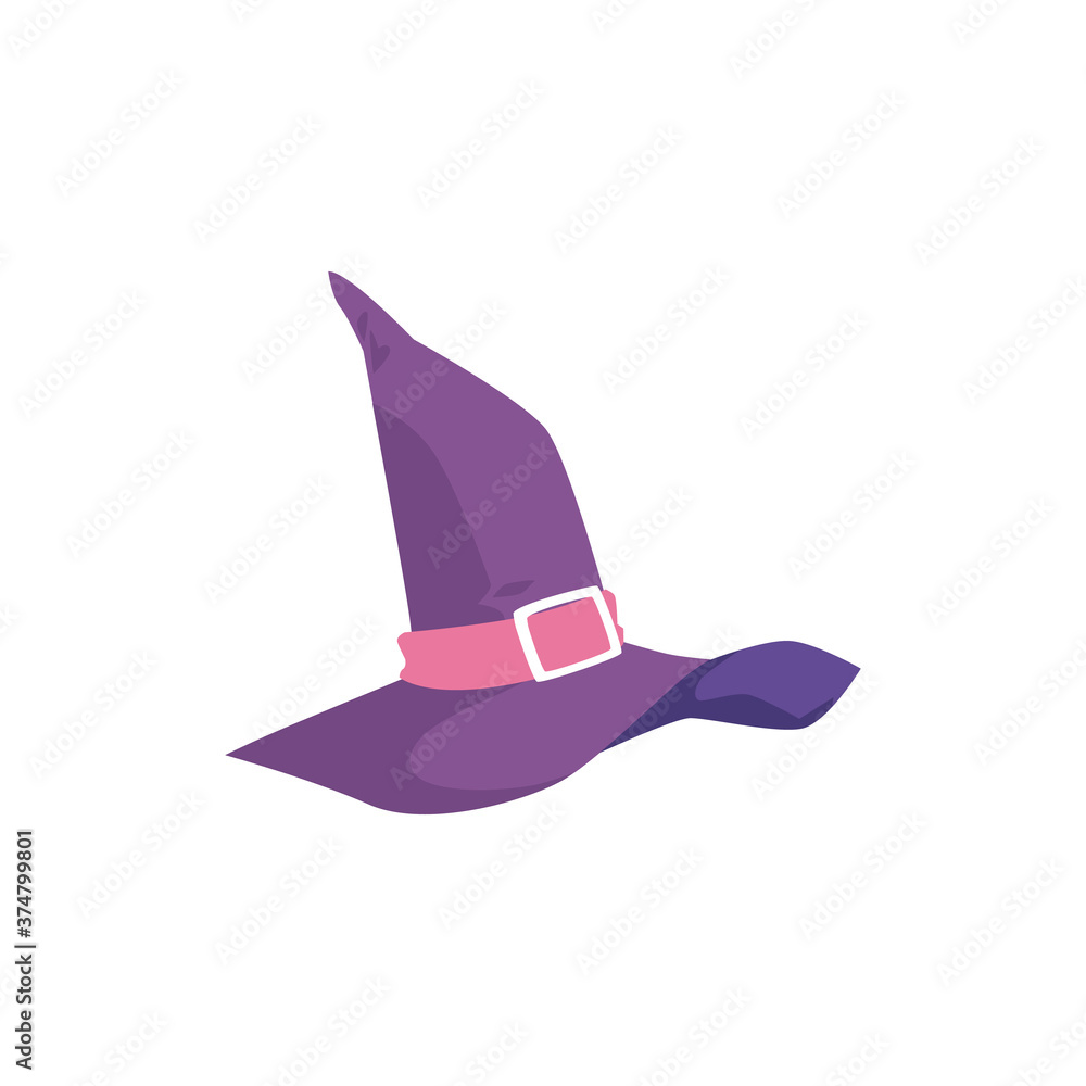 Fototapeta premium Purple pointy wizard hat for Halloween holiday flat vector illustration isolated.